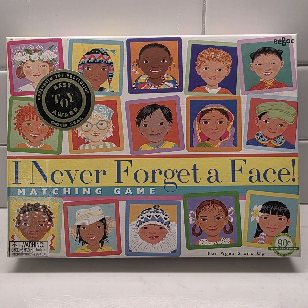 eeBoo I Never Forget a Face Memory Game, Matching Pairs, Award Winning, Ages 5+